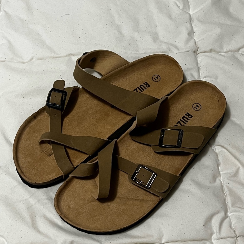 Brown Strappy Sandals with Buckles